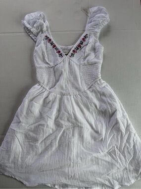 Hollister White Sundress with Pink & Red Floral Embroidery